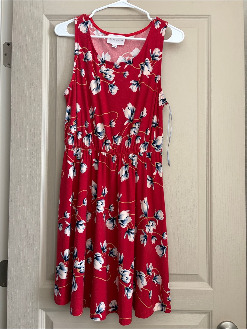 French Grey Red Floral Midi Dress
